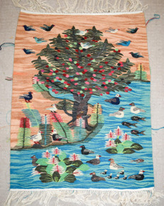 3.2 FT Tree Over the Water Handwoven Tapestry, Egyptian Wool Wall Hanging, Natural Dye Folk Art