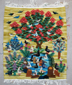 Blossom Tree and Duck Pond — handwoven Egyptian wool tapestry, 3.3 ft