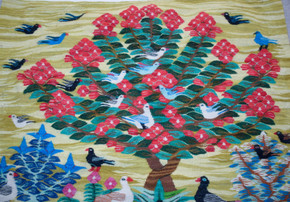 3.3 FT Red Blossom Tree and Duck Pond Handwoven Tapestry, Egyptian Wool Wall Hanging, Natural Dye — detail 1