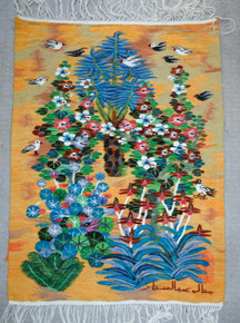 Flower Garden and Doves — handwoven Egyptian wool tapestry, 3.4 ft