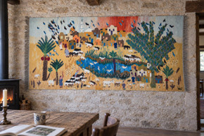 7.9 FT Nile Village Panorama Handwoven Tapestry, Extra Large Egyptian Wool Wall Hanging, Natural Dye — detail 1