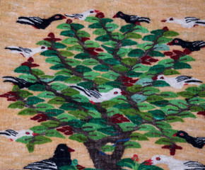17" Tree of Birds Handwoven Tapestry, Small Egyptian Wool Wall Hanging, Natural Dye Folk Art — detail 1