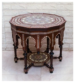 Moroccan Mother of Pearl Coffee Table, Handmade Octagonal Inlaid Wood