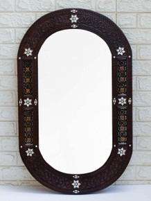 Syrian Oval Carved Mirror Frame with Mother of Pearl — view 2