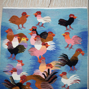 Roosters, Hens and Chicks handwoven tapestry — view 2
