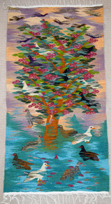 Egyptian Handwoven Wool Tapestry Tree of Life Birds Teal Magenta Wall Hanging 54 x 28 in