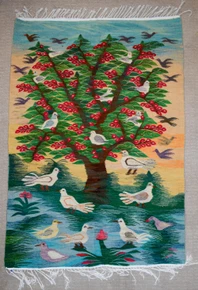Egyptian Handwoven Wool Tapestry Tree of Life with Doves Folk Art Wall Hanging 56 x 39 in