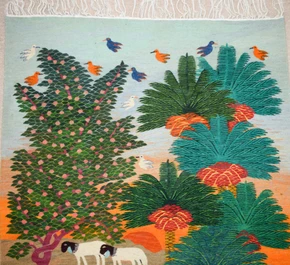Village Sheep, Palms and Ducks handwoven tapestry — view 2