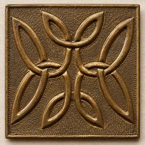 Four Petal Knot Celtic knot tiles, solid brass hand-embossed in aged bronze: front view of one 10 cm (4 in) tile