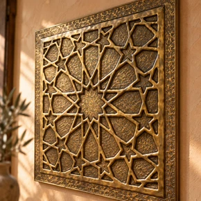 Close-up of the hand-embossed Andalusian star relief showing the hand-punched ground and darker patina in the recesses