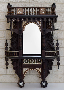 Syrian Carved Mirror with Shelf and Balustrade, Mother of Pearl, 28 in — detail 1