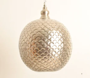 Brass Moroccan Pendant Light – Handcrafted boho ceiling fixture with intricate pierced brass design, perfect for kitchen, living room, or entryway décor.