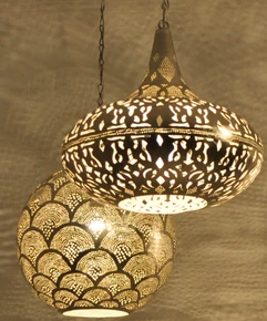 Moroccan brass kitchen lighting