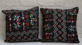 Set of 2 Egyptian Bedouin Kilim Cushion Cover, Decorative Pillow Cover, Moroccan Home Decor, Boho Nomad Throw pillow, Tribal Cushion #05 - front view