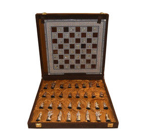 Egyptian Handcrafted Mother of Pearl Inlaid Wooden Mosaic Chess Board 16 * 16"/Metal Chess Set/Chess Game/Board Game/king Arthur Chess Set - front view