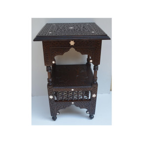 14.5" Square Side Table, Handmade Moroccan mashrabiya Brown Wood BedSide Table, Coffee & End Wooden Table, Moroccan Living Room Furniture