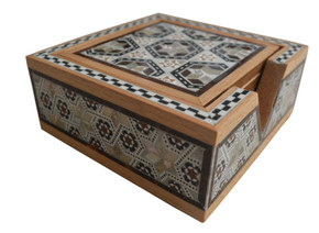 Egyptian Handcrafted Mosaic Mother of Pearl Inlaid 4 *4" Wooden Coaster Set/Cup Mat/Wood Coasters/Home Decor/Housewarming Handmade Gifts - front view