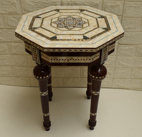 Egyptian Mother of Pearl Inlay Side Table, 16" octagonal Mosaic Wooden Table, Coffee & End Table, Side Table, Moroccan Furniture, Home Decor - front view