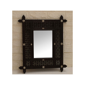 Wall Hanging Mirror Frame, Handcarved Syrian 24 * 20" Mother of Pearl Inlaid Wood Wall Frame, Home Decor, Morocco Mashrabeya Wooden Frame