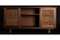 Walnut media console with lattice doors in hand-cut solid wood