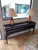 Mashrabiya console table with turned-spindle lattice and mother-of-pearl inlay, dark solid wood
