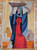 47x32" Handwoven Egyptian Wool Tapestry, Woman Carrying Bread Wall Hanging, Signed Original Folk Art