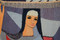 47x39" Fisherwoman Woven Wall Art, Signed Handwoven Egyptian Wool Tapestry, Modern Figurative Piece