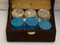 Handmade Egyptian Mother of Pearl and Turquoise Inlaid 30 Backgammon Chips in a Gift Box, Backgammon Set, Backgammon checkers Pieces