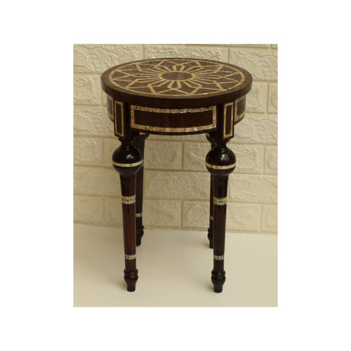 12" Round Egyptian Mother of Pearl Inlaid Side Table, Mosaic Wooden Table, Coffee & End Table, Side Table, Moroccan Furniture, Home Decor