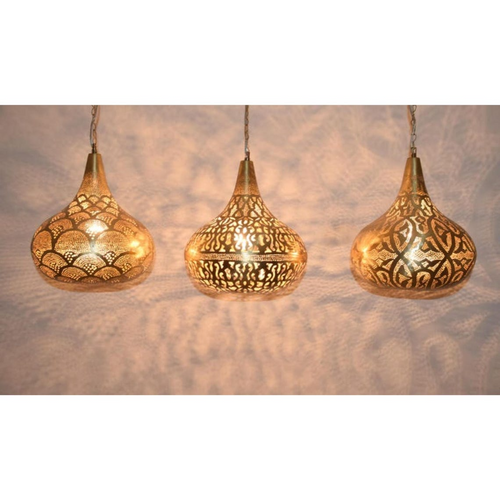 Moroccan brass pendant light with 3-light design for kitchen island