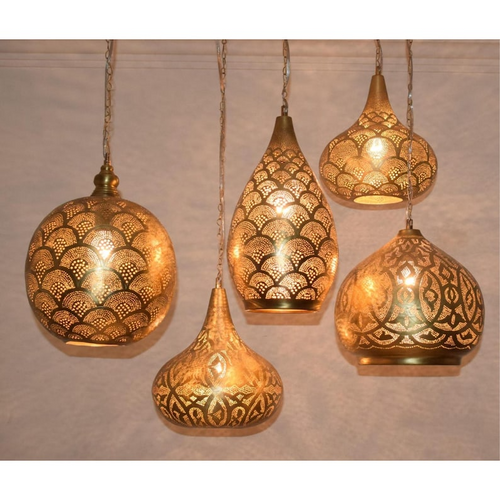 Handmade Moroccan patio chandelier with dome pendants