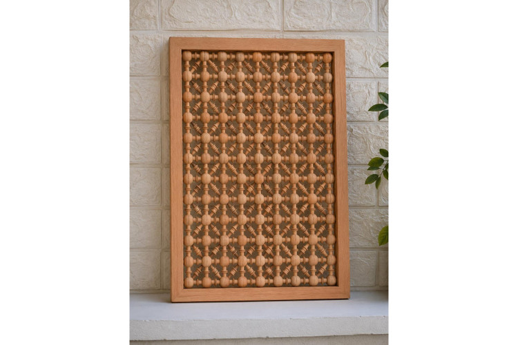 Turned spindle wall panel in hand-cut solid wood