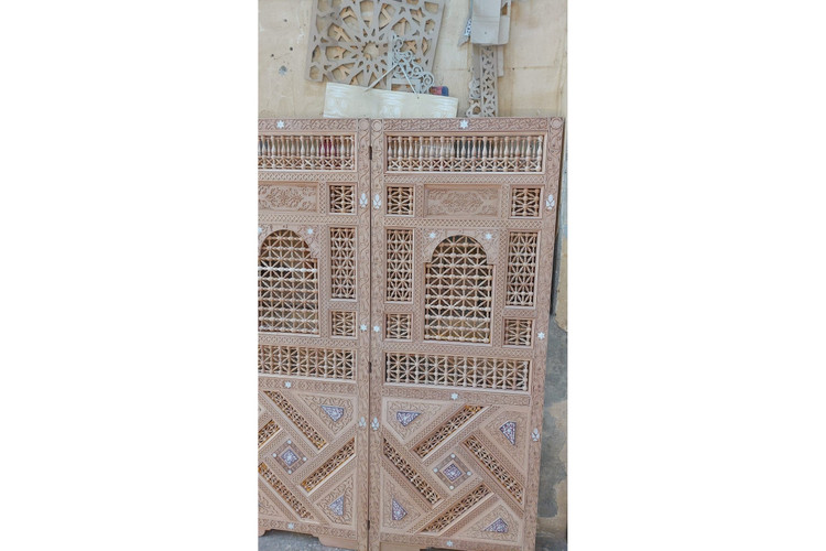 Carved Wood Armoire — Arched Lattice Doors, Custom Made