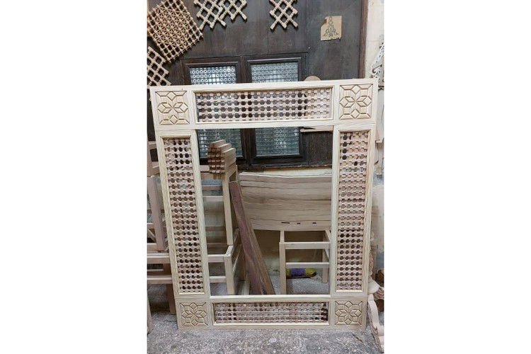 Hand-Carved Mashrabiya Mirror Frame — Custom Size