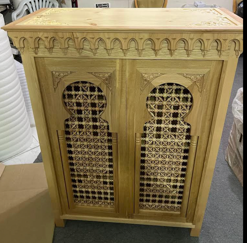 Mashrabiya arched lattice cabinet in solid wood, two-door front