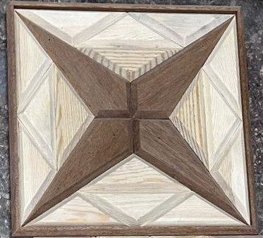 Four-Point Star Wood Mosaic Panel — Walnut & Beech Ceiling Medallion, Custom Size