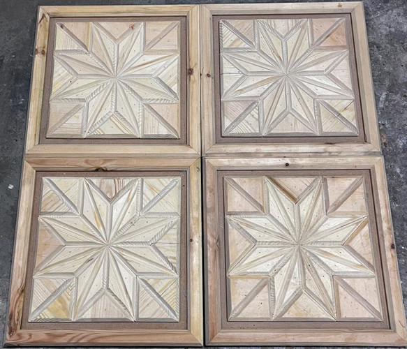 Eight-Point Star Wood Marquetry — Set of 4 Matched Ceiling Tiles, Custom Size