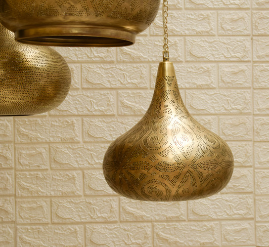 Set of Moroccan Pendant Lamps Oxidized Gold Cluster