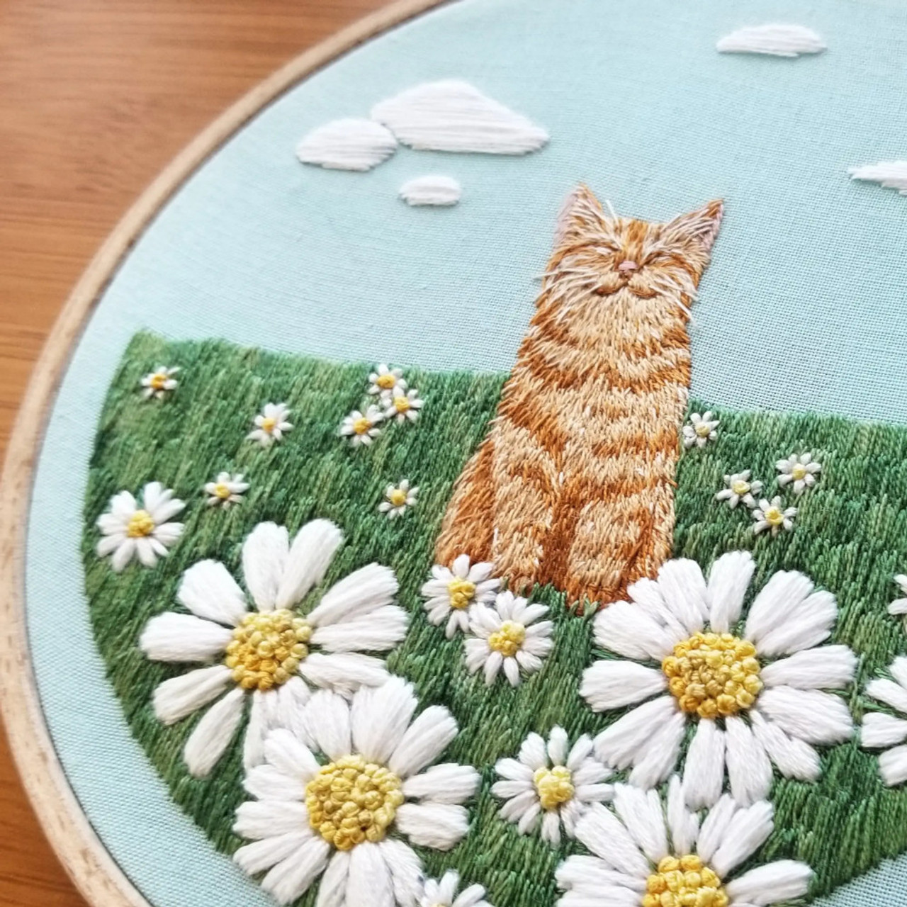 Cute Cat Embroidery Kit,cute Cat Flowers Embroidery Kit ,cat Love Gift Embroidery  Kit, Modern Crewel Embroidery Kit for Beginners 