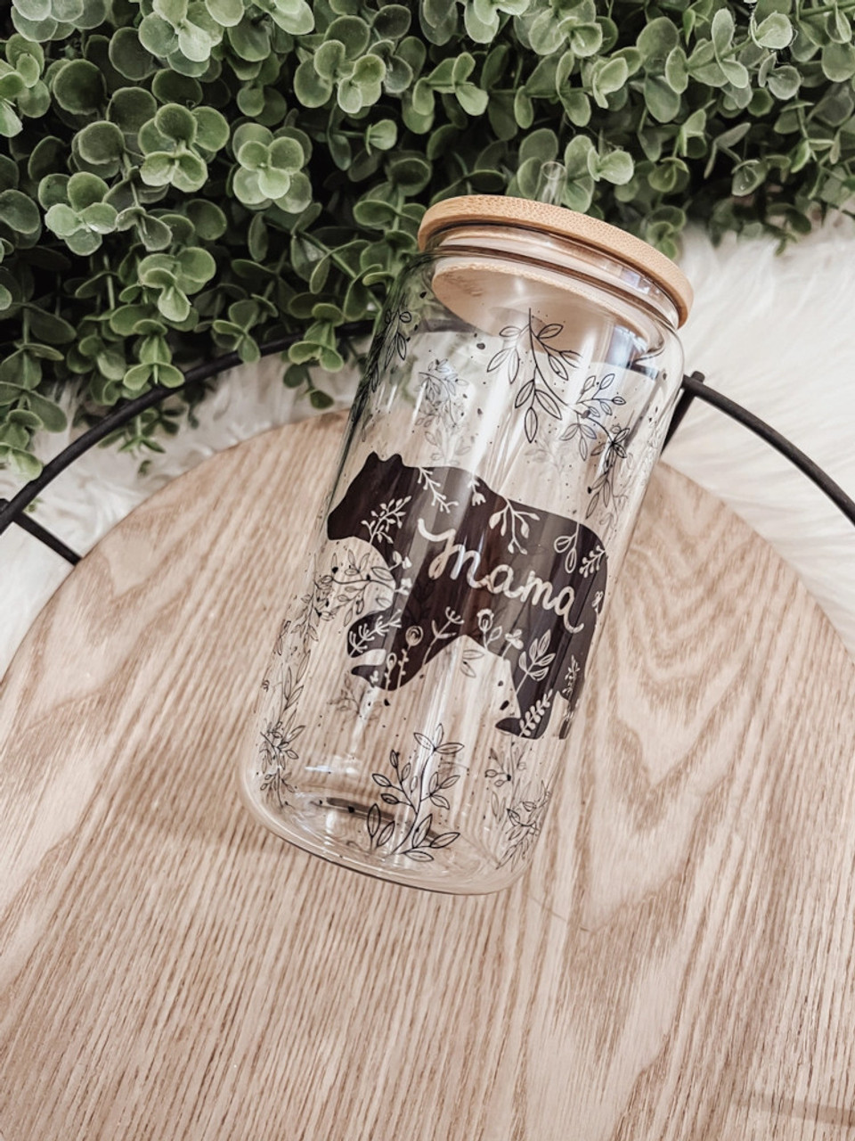 One Loved Mama Glass Cup with clear straw and bamboo lid – Smile Graphics  and Designs