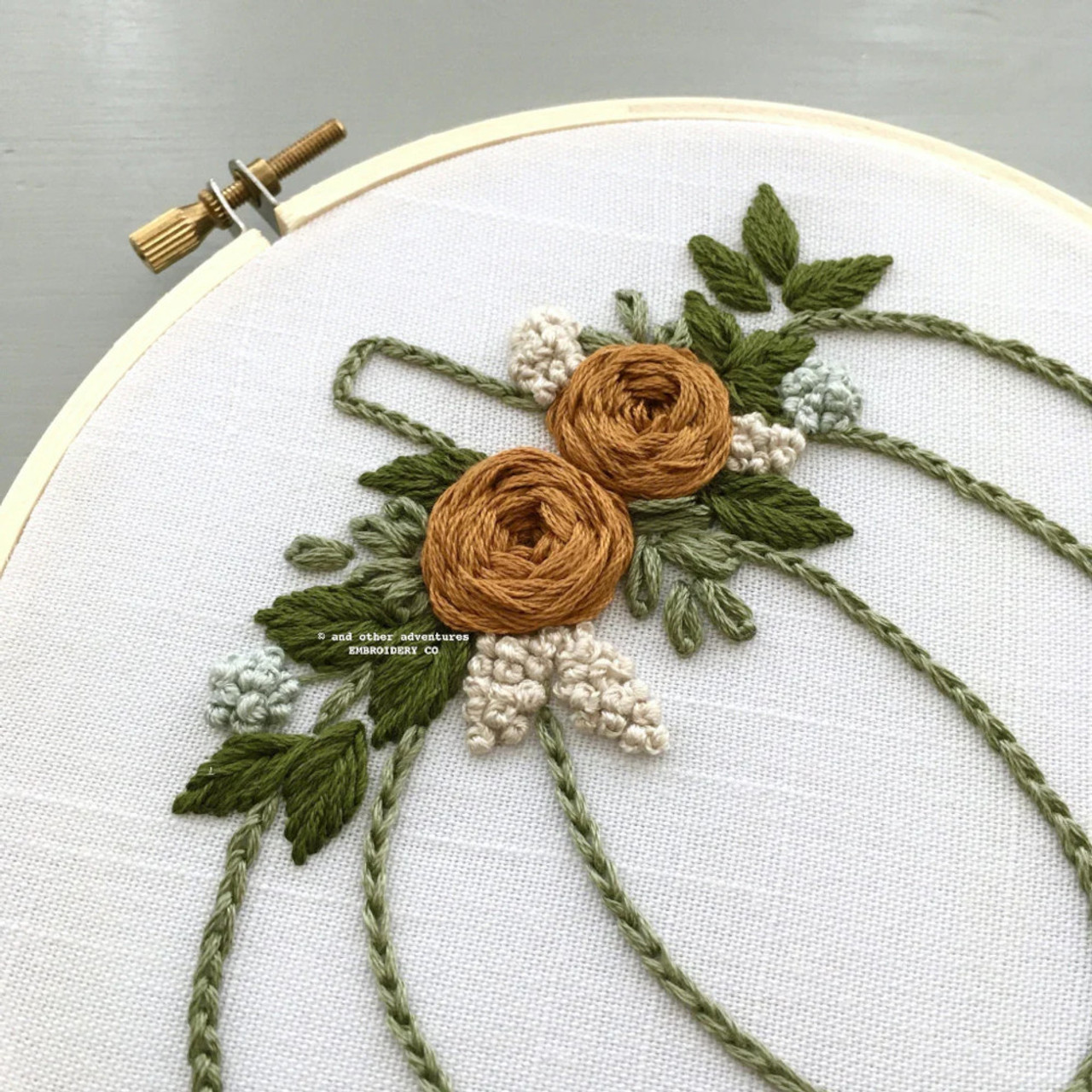 And Other Adventures Embroidery Co Embroidery Kit Green & Gold Floral  Pumpkin (Beginner)