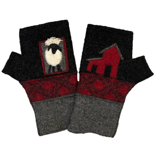 Woolflower Fingerless Gloves Black Sheep