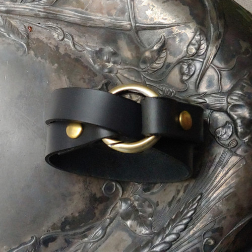 Jul Designs Tiny Ring Leather Shawl Cuff Black with Antique Brass