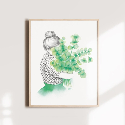 Katrinn Pelletier Art Print Girl with Eucalyptus Bouquet