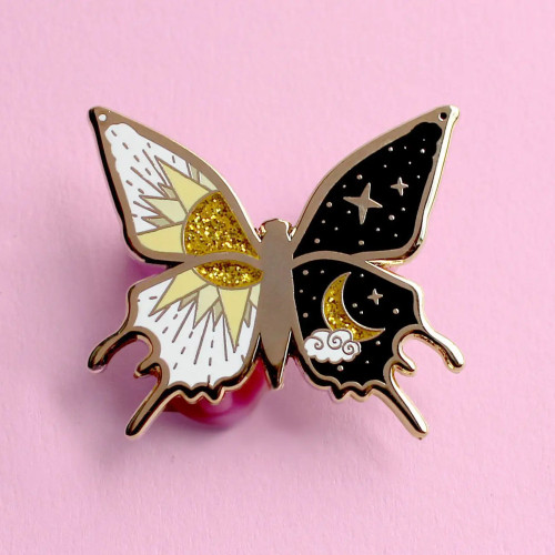 Glitter Punk Enamel Pin Yin and Yang Butterfly