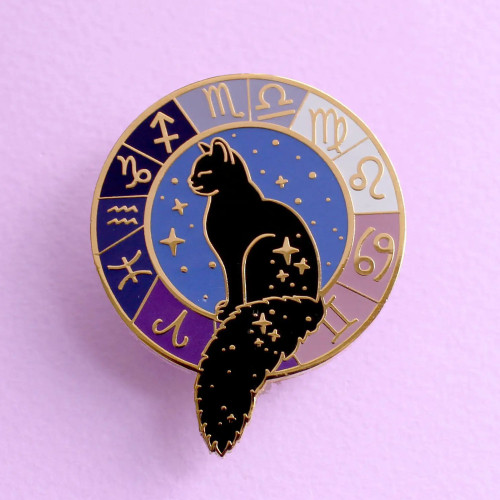 Glitter Punk Enamel Pin Zodiac Cat