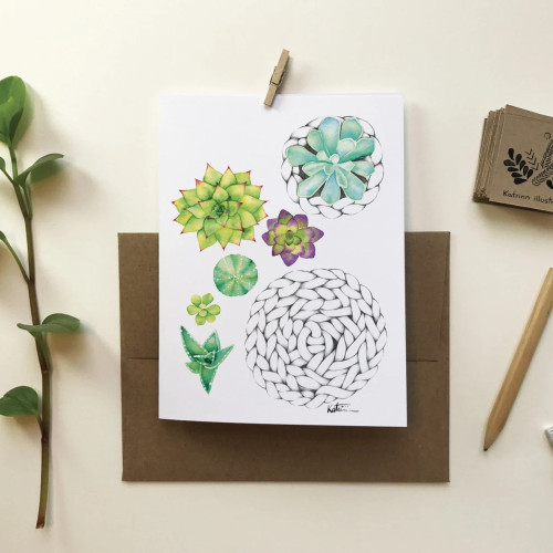 Katrinn Pelletier Greeting Card Mini Succulents and Macrame