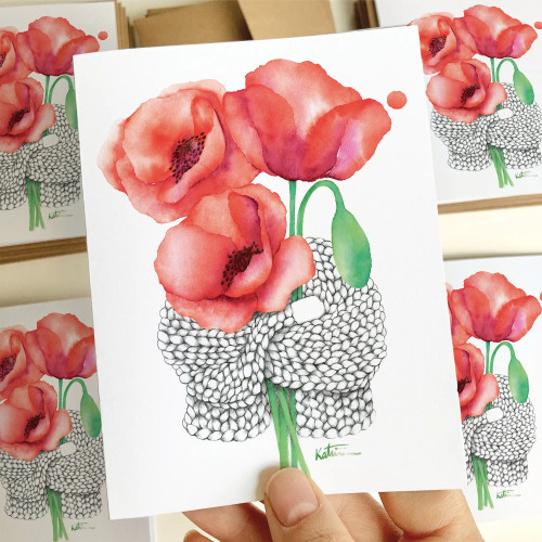 Katrinn Pelletier Greeting Card Knitting and Poppies