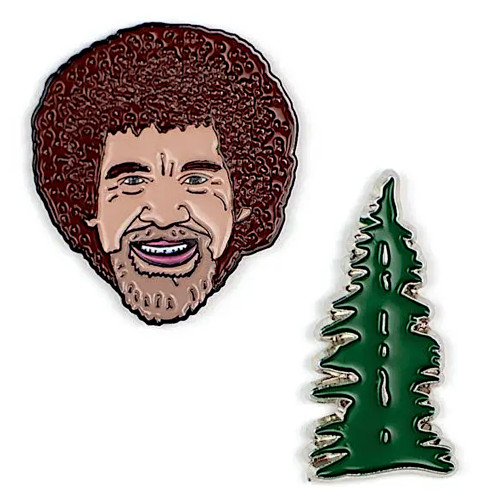 Unemployed Philosophers Guild Enamel Pin Bob Ross & Tree