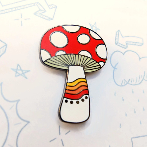 Lucky Sardine Enamel Pin Mushroom Rainbow